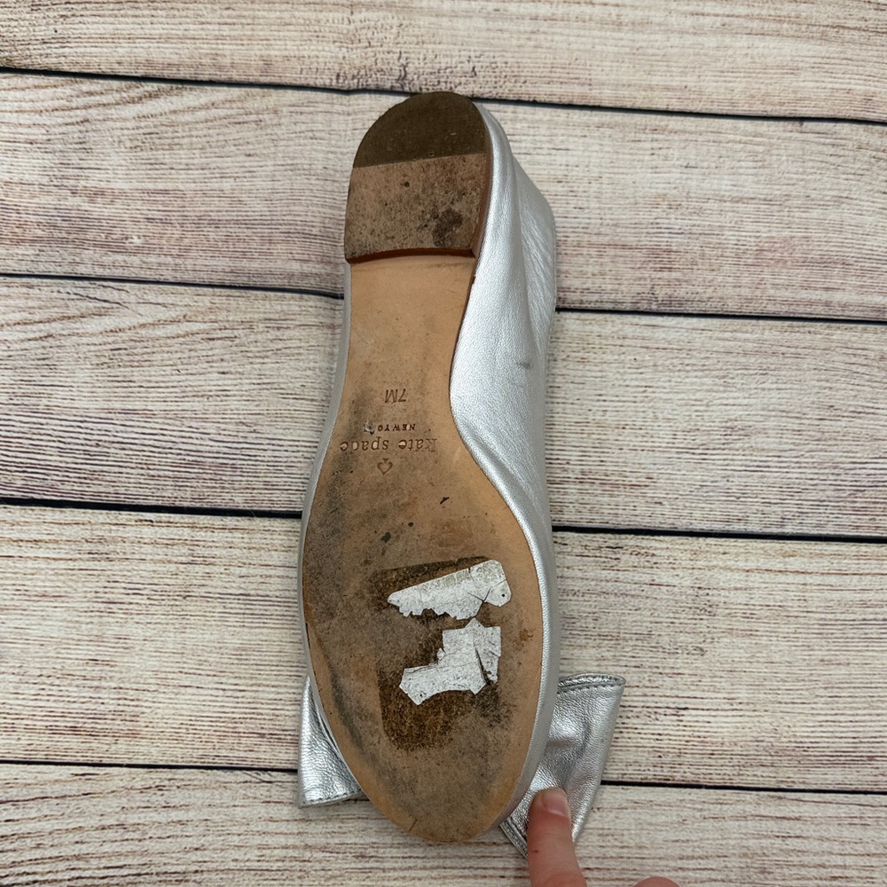 Kate Spade Metallic Silver Flats with Bow - Picture 9 of 10